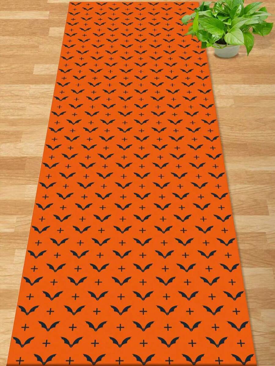 1 pieza Alfombra de pasillo larga de terciopelo de cristal con estampado de murciélago naranja, apta para pasillos, salas de estar, dormitorios, cocinas, para uso en todas las estaciones
