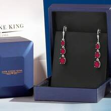 Gem Stone King 3-Stone Leverback Drop Dangle Earrings Women |   925 Sterling Silver |   Gemstone Birthstone |   Oval 8X6MM 7X5MM And 6X4MM |   Fine Jewelry Gifts Her Mom Women Wife - 紅寶石色神秘黃玉 - 查看 5