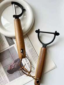 1 pieza Pelador de acero inoxidable y mango de madera de rosa, pelador multifuncional de frutas y verduras, pelador de patatas, rebanador