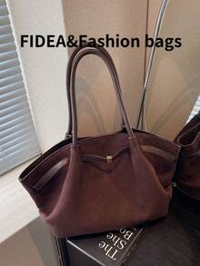 1pc Women's Large Capacity Handbag Vintage PU Leather Burgundy Red Large Capacity Handbag, Belt Decor, PU Material One Shoulder Tote Bag, Fashionable Retro Minimalist Style, Suitable For Women Shopping, Commuting, Daily Use, Bags For Ladies Fashionable