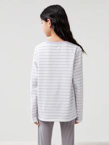 Balabala Tween Girl T-Shirt 2025 Spring Long Sleeve Top Boys & Girls Casual - White Purple - View 3