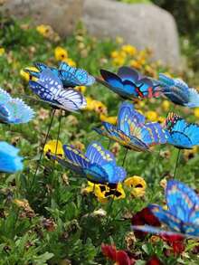 10 Pieces Of 8cm Double-Layer Butterfly Planting Sticks For Pastoral Lawn Potted Plants And Gardens, Plastic Butterfly Planting Stick With Printing