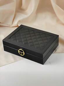 1pc Large Multi-Tier Jewelry Box With Lock, Double Drawer Jewelry Organizer, Multi-Functional Storage Box For Necklace, Rings, Earrings, Watches