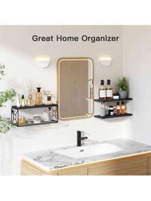 Bathroom Floating Shelves For Wall Mounted Shelf Over Toilet Farmhouse Home Decor Display Shelving Small 16 Inch. - 黑色 - 查看 7