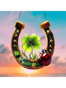 1pc St. Patrick's Day Horseshoe Sun Catcher, Colorful Window Panel Hanging Decor With Clovers & Ladybugs, Religious Theme, Suitable For Home, Cottage, Garden, Office, Bedroom Aesthetics, Holiday Gift - Multicolor - View 6