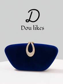 1pc Luxury Velvet Box-Shaped Party Handbag, Water Drop Shaped Rhinestone Decor Clutch Bag, Suitable For Gala, Ball, Formal Attire Pairing, Formal Party Crossbody Bag, Tready Party Bag, Perfect For Party, Wedding, Prom, Gala/Banquet, Matching Women's Prom Dress, Prom Accessories, Sequin Dress, Shiny Dress, Women's Elegant Dress. - Royal Blue - View 2