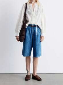 Womens Loose Button Down Shirts Long Balloon Sleeve Lace Patchwork Tops Fall Blouse - trắng - Xem 5