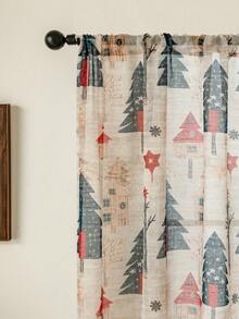 1pc Lightweight & Minimalist Fashion Christmas Red Snowflake Printed Curtain, Suitable For Living Room, Bedroom Home Decor, For All Seasons