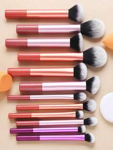 12pcs Multi-Functional Makeup Brush Set Including Powder Brush, Blush Brush, Foundation Brush, Eyeshadow Brush, Blending Brush, Contour Brush, Along With An Oblique Cut Makeup Sponge, Rounded Makeup Sponge, And White Powder Puff,Summer Style, Back To School,Travel,Travel Essential,Valentine's Day,Cheap,Travel Makeup Brush,Gifts For Women,Makeup Artist,Professional Complete Makeup Kit - Multicolor - View 11