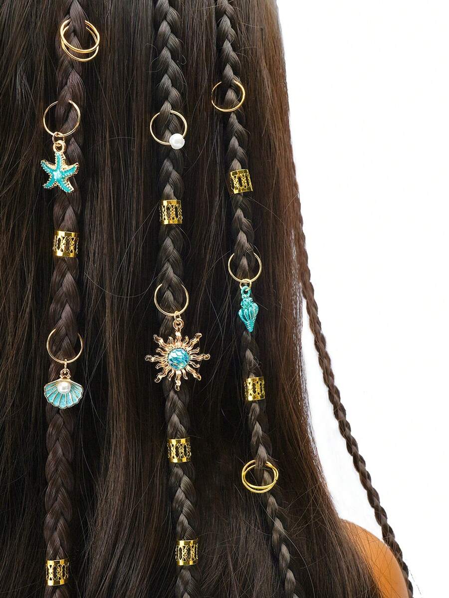 45 chiếc phụ kiện tóc tết kiểu Baroque họa tiết biển cho mùa hè, trang sức cho các buổi khiêu vũ và tiệc tùng, lễ hội âm nhạc - Vàng - Xem 1