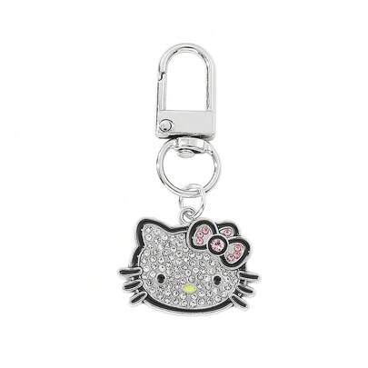 Breloc Y2K Hello Kitty cu stras argintiu și metal, breloc Kawaii Sanrio, pandantiv pentru geantă pentru fete, accesoriu pentru rucsac, accesorii de Halloween, Ziua Profesorilor, idei de cadouri de Crăciun, accesorii pentru genți, șnururi cu suport pentru legitimație, accesorii auto, pandantive pentru geantă
