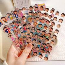 10pcs/Set Japanese Cartoon Character Stickers, Mini Figure Stickers, Japanese Expression Stickers, Retro Planner Style Phone Case Decorative Stickers, Diary Decorative Materials Die-Cut Stickers, Expression Mini Figure Die-Cut Labels, Creative Material Stickers, DIY Planner Stationery Sticker Set - Multicolor - View 3