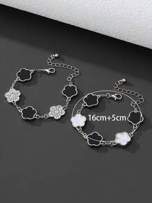 2 件奢华银色水钻四叶草手链套装，时尚经典 - 彩色 - 查看 5