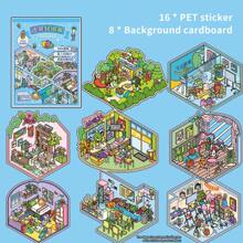 1/2/4件套 8合1 可爱3D生活微缩卡通场景迷你贴纸书 DIY手工剪贴簿玩具游戏贴纸 儿童节日礼物 - 彩色 - 查看 10
