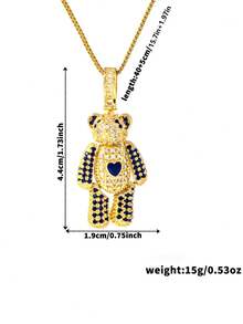 Colar com pingente de urso de pelúcia cravejado de zircônia requintada, estilo minimalista de luxo