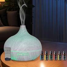 Wood Grain Diffuser Humidifier 550ml, Remote, Ultra Quiet, 6 Oils, Bedroom Office - Màu be - Xem 1