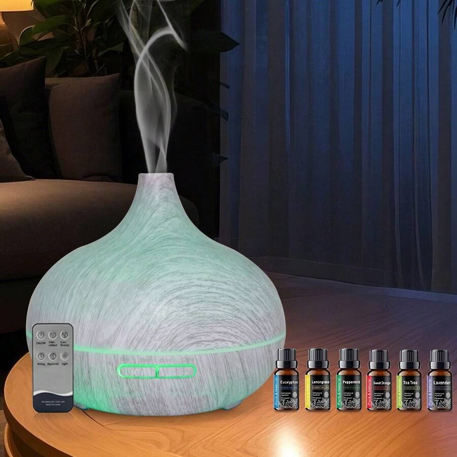 Wood Grain Diffuser Humidifier 550ml, Remote, Ultra Quiet, 6 Oils, Bedroom Office - Màu be - Xem 1