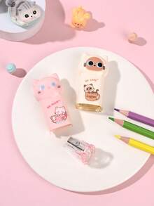 1pc/4pcs Cartoon Pet Pencil Sharpener, Furball Town Series Manual Pencil Sharpener, Cat & Dog Shaped Mini Pencil Sharpener, Multi-Functional Pencil Sharpener, New Creative Acrylic Pencil Sharpener, Stationery Gift, Art Supplies - Multicolor - View 4