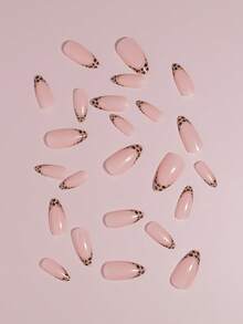 VV MEI JIA ER 24pcs Medium Almond Shaped Nail Stickers Set - Instantly Elevate Your Look! Includes Minimalist Elegant Black French Manicure, Chic Leopard Print, Fashionable Dark Night Black French, Nude Pink, Full Coverage Nail Designs, Suitable For Women And Girls. Set Contains 1pc Gel Polish And 1pc Nail File. Complete Manicure Supplies.