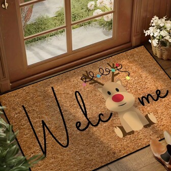 Christmas Reindeer Welcome Mat - Festive Cartoon Design, Non-Slip & Machine Washable, Perfect For Indoor/Outdoor Use In Kitchen, Dining, Hallway, Bathroom, Bedroom - Quick-Dry Soft Crystal Velvet Carpet,Multiple Sizes Available[Bathroom Mat] [Bath Mat][Bathroom Mats]Autumn Decorations/Thanksgiving Decorations/Halloween Decorative Bathroom Kitchen Decor Kitchen Rug