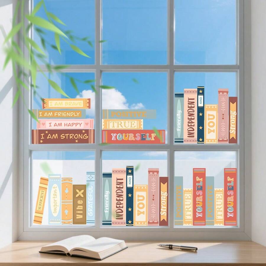 Watercolor Book Window Stickers Double-Sided Children's Window Stickers Kindergarten Inspirational Removable Colorful Static Glass Stickers Suitable For Nursery Classroom Playroom Children's Room - Multicolor - View 1