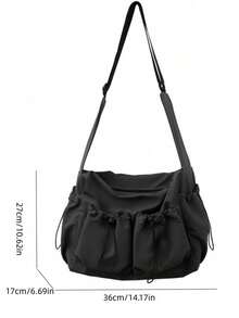 Women's Large Capacity Crossbody Bag, Unisex Multi-Pocket Drawstring Waterproof Nylon Shoulder Bag