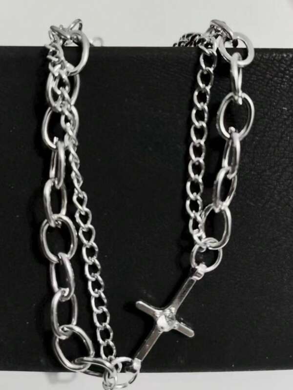 1pc Unisex Retro Fashion Bracelet, Hip Hop Style Cross Charm