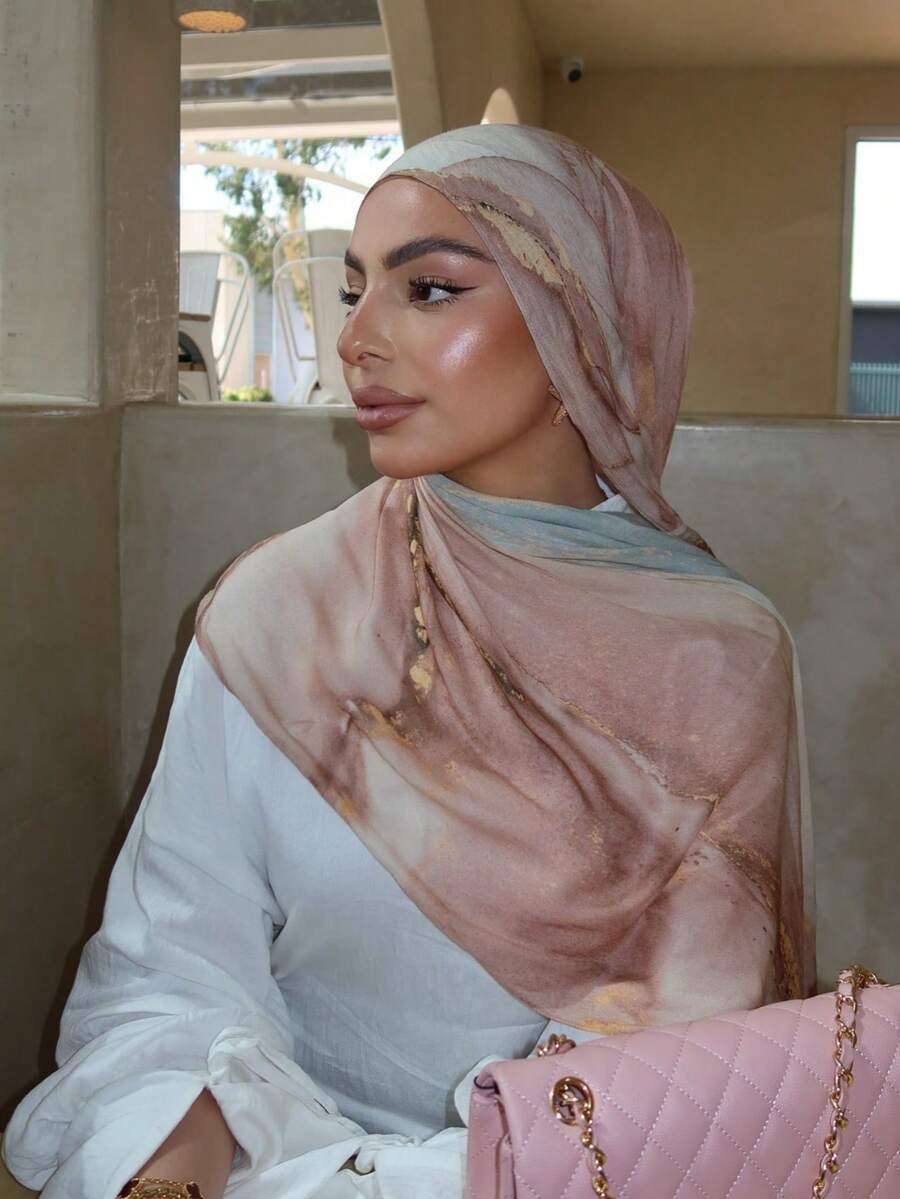 1件装女士围巾波西米亚水彩雪纺头巾，穆斯林头巾，适合日常佩戴，秋季