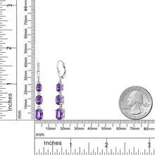 Gem Stone King 3-Stone Leverback Drop Dangle Earrings Women |   925 Sterling Silver |   Gemstone Birthstone |   Oval 8X6MM 7X5MM And 6X4MM |   Fine Jewelry Gifts Her Mom Women Wife - 紫水晶/棋盤格,二月 - 查看 6