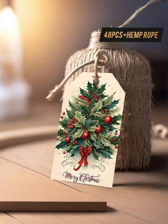 48/24/8PCS Elegant Vintage Christmas Gift Tags With Hemp Rope - Elegant Holiday Tags For Presents, Christmas Tree Decorations, Party Decor - Perfect For Family, Friends, Classic Christmas Decorating Supplies, Christmas Accessories,Family Gifts, Best For Christmas(8/24/48pcs).