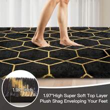 Treeboy Fluffy Rugs Living Room, Grey Area Rugs For Bedroom, Washable Anti Slip Large Shaggy Soft Rug Fluffy Modern Carpets Mat Beside Area Rug For Living Room Kids Room - Black & Gold - View 2