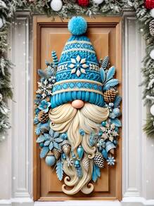 Copertura per porta natalizia con gnomo HEGO - in poliestere, senza alimentazione elettrica, perfetta per decorazioni natalizie da interni ed esterni