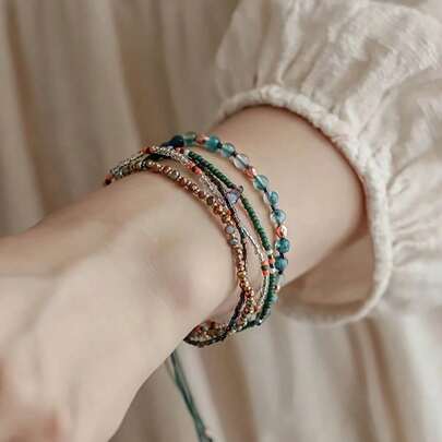 Pulsera bohemia de cuentas para resort - Colorida, ajustable, joyería de piedras preciosas hechas a mano para mujeres | Pulsera de cristal curativo apilable con cordón elástico - Perfecta para vacaciones, festivales de música y atuendos bohemios | Atrae energía positiva y buenas vibras - ¡Un regalo ideal para todas las temporadas y buscadores espirituales!