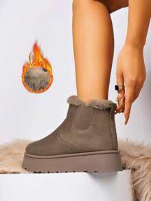 Botas de neve femininas para áreas externas, cano médio, com aumento de 5 cm/1,97 pol., forro térmico quente, sola antiderrapante, botas de inverno para mulheres, pretas