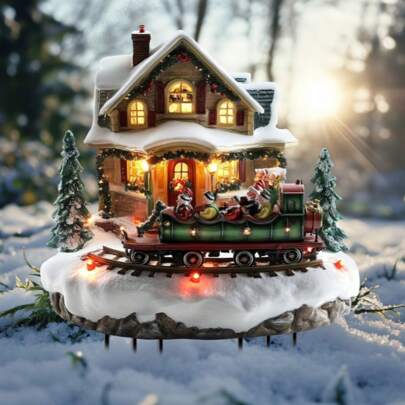 1 套圣诞火车村花园桩、亚克力捕光器花盆装饰、圣诞老人和彩灯节日室内场景、家居和花园圣诞装饰、节日礼物