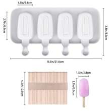 مجموعة قوالب المثلجات 2 قطعة، قوالب ثلج من السيليكون 4 تجاويف لصنع الكعك المثلجة البيضاوي الشكل مع 50 عيدان خشبية لصنع المثلجات DIY، شفاف