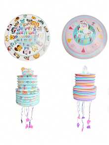 迷你拉绳皮纳塔，生日派对节日聚会装饰，填充式装饰，生日皮纳塔，适合男孩女孩的迷你生日派对装饰道具