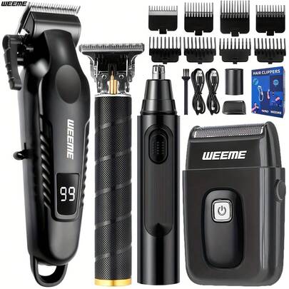 WEEME WEEME 4pcs/3pcs/1pc Hair Clippers Set For Men, USB Rechargeable Grooming Kit With Hair Clippers, Razor, Nose Trimmer, Multi-Functional Hair And Beard Care For Men, Ideal Gift, Home & Travel Use