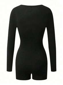 Lässiger, vielseitiger Bodysuit mit quadratischem Ausschnitt und figurbetontem Design, neuer Herbststil, Herbstkleidung für Frauen, Jumpsuit für Frauen, Unitard