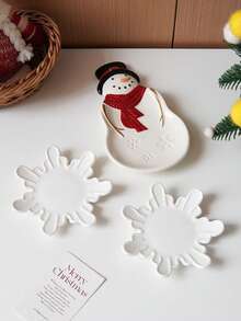 1 件圣诞雪人陶瓷盘，简约雪花形餐盘，白色圣诞树沙拉和甜点盘，适用于平安夜晚餐餐具、咖啡厅和餐厅蛋糕和甜品盘、礼物、早餐和沙拉盘 - 彩色 - 查看 1