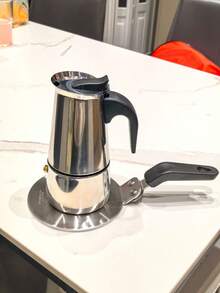 1 pieza Cafetera Moka de acero inoxidable - Portátil, 2/4/6/9 tazas, filtro de metal para latte, cafetera espresso italiana para estufa - Plateado - Ver 7