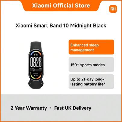 Xiaomi Smart Band 10 – 1.72" AMOLED Fitness Tracker With Heart Rate & SpO₂ Monitor, 5ATM Waterproof, 233mAh Battery, Bluetooth 5.4, Magnetic Charging, TPU Strap, Compatible With Android IOS, Lightweight Activity Watch