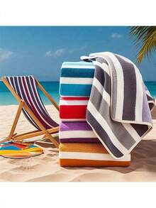 1pc Ultra Soft Striped Quick Dry Bath Towel Set, Easy To Clean Beach Towel, Suitable For Camping, Spa, RV And Beach, Coral Fleece Wide Stripe Bath Towel, Thickened Absorbent Quick Dry Soft Towel For Home, Salon, Hotel, Sports, Skincare - Multicolor - View 3