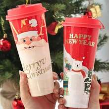 Christmas, New Year's Day,10-Piece Festive Christmas Coffee Cup With Lid,Reusable Festive Cup, Leak-Proof, Various Santa Claus, Reindeer, Bear, Checkered Designs , Parties And Decoration, Suitable For Hot Chocolate, Milk, Coffee And Beverages, Hand Wash Only, Plastic, Uncoated, Lead Free, Animal And Winter Themes - 多色 - 查看 4