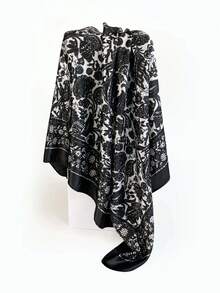 1 件波西米亚风格复古佩斯利和碎花丝绸头巾围巾，轻盈透气披肩，适合春夏休闲和户外穿着发饰秋季头巾柔软头带秋季发带柔软头带，适合礼物冬季度假装女士 - 黑色 - 查看 3