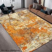 Large Vintage Bohemian Style Rug - 71inch X 98.4inch , Non-Slip Backing, Abstract Orange And Gray Pattern, High Water Absorption, Low Pile, Suitable For Living Room Or Bedroom Decoration, Machine Washable Polyester Material Entryway Decor - Multicolor - View 6