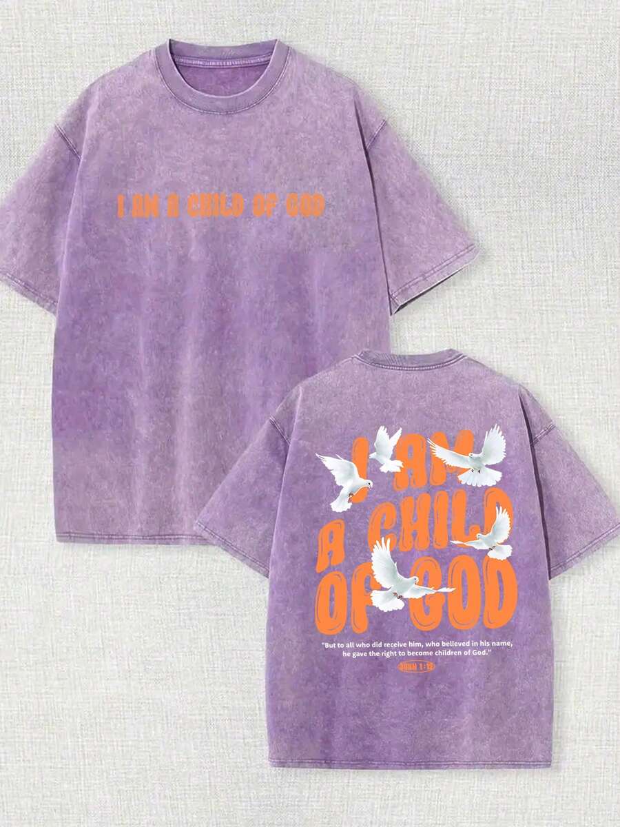 230g Double-Sided Washing, God's Children Printed T-Shirts, High-Quality Batik Cotton Vintage Fashion Brand T-Shirts, Beach-Necessary, Men's Summer T-Shirts, Holiday Gifts, Perfect Gifts. - 紫色 - 查看 1