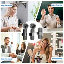 Wireless Mini Clip-On Microphone, Compatible With IPhone & IPad - Wireless Dual Microphone, Plug And Play, Ultra-Low Latency, Built-In Noise Cancellation Chip, 5 Hours Battery Life, Suitable For Two-Person Creation, 50mAh - YJH-k9 - View 5