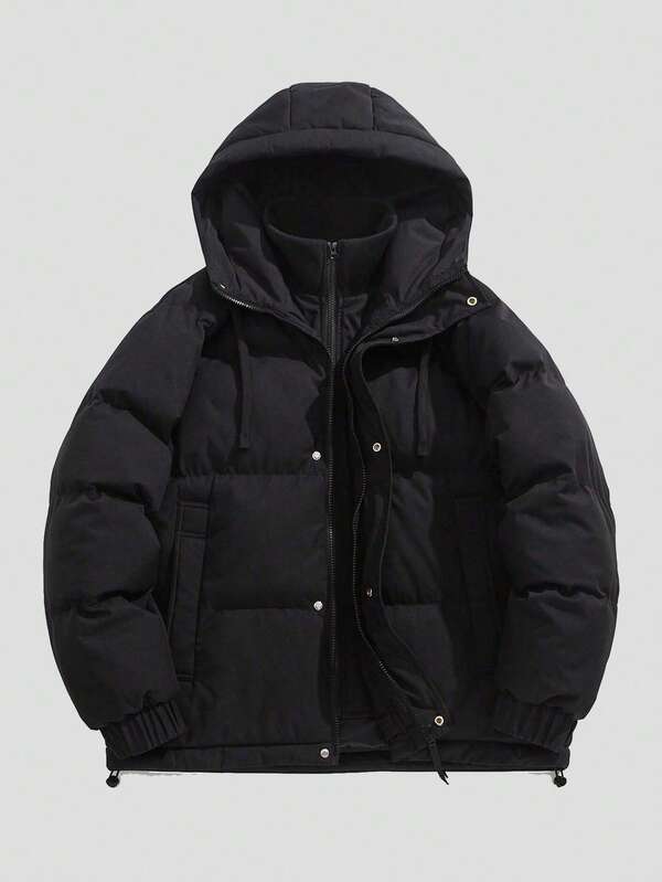 Men's Outdoor Sports Casual Hooded Warm Padded Coat, Fashionable Solid Color, Suitable For Daily Wear, Winter , Fall