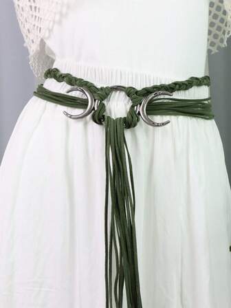Vintage Medieval Norse Witch Belt | Adjustable Rope Design With & Braided Accents | Antique Brown/Green | Ideal For LARP, Theme Parties & Renaissance Costumes | Durable Alloy Buckle | Woven Microfiber Finish, Woven Belt | Adjustable Belt | Durable Alloy Buckle, Witch Accessories, For Halloween